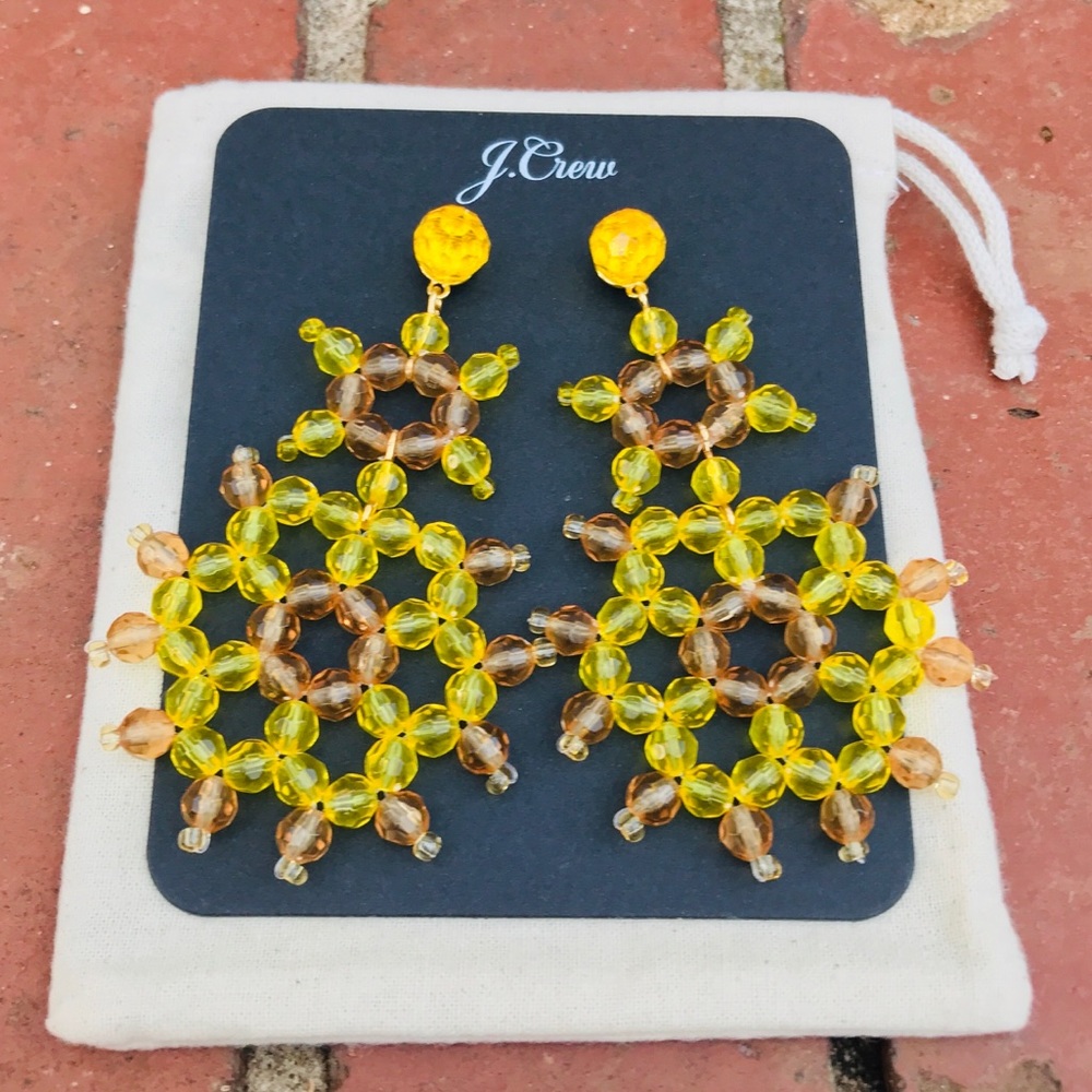 J. Crew Golden Sun Beaded Statement Earrings NWT - Picture 3 of 9